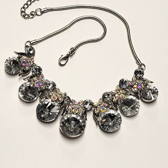 Vintage Clear Crystal Rhinestones Silvertone Necklace - Picture 10 of 12